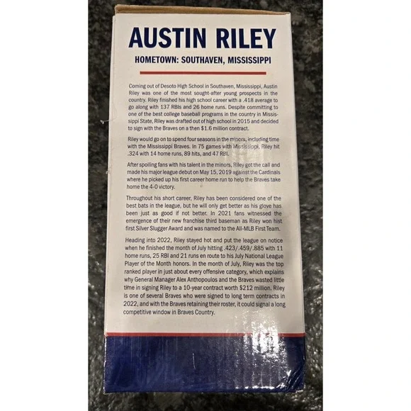 Atlanta Braves 2023 Bobblehead Austin Riley‎ Hometown Series, New - Picture 3 of 7